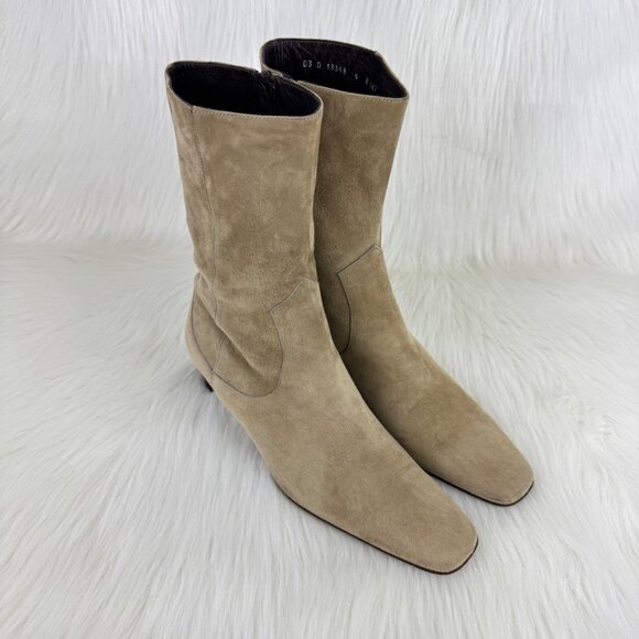 Women's Cole Haan Fedora Genuine Suede Low Heel Calf Boots Bootie Sz 9B Tan - Picture 9 of 13